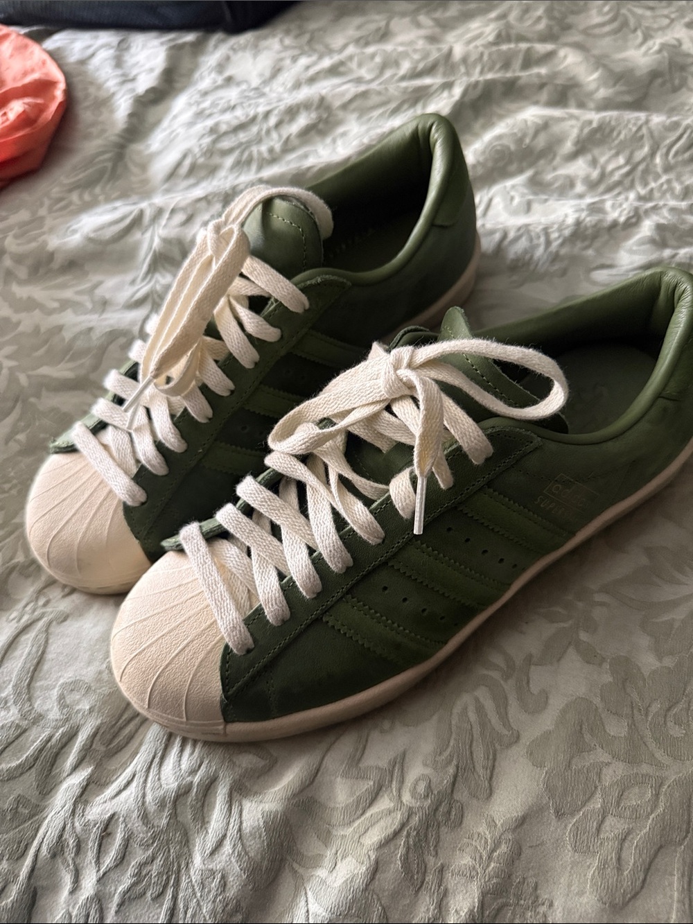 adidas Olive Green & White Classic Shell-Toe Sneakers
